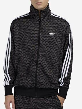 Adidas Originals Firebird Track Jacket Mens Size L XL 2XL Black Allover Logo